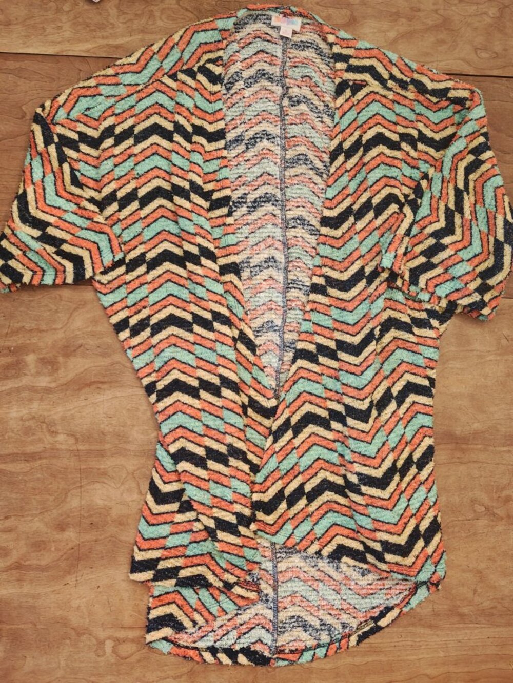 LuLaRoe Sparkly Chevron Knit Cardigan – Colorful Boho Retro Pattern – Small